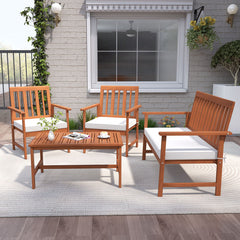 4 Pieces Acacia Wood Furniture Set with Seat Cushions and Robust Wood Frame