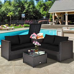 4 Pieces Outdoor Patio Rattan Furniture Set with Loveseat and Storage Box
