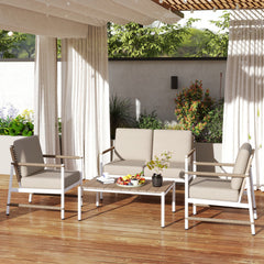 4 Pieces Patio Furniture Set with Thick Cushions and a Coffee Table