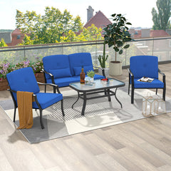 4 Pieces Outdoor Conversation Set with Seat Back Cushions and Waist Pillows