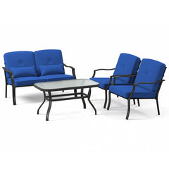 4 Pieces Outdoor Conversation Set with Seat Back Cushions and Waist Pillows