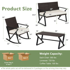 4 Pieces Rattan Patio Rocking Furniture Set with Loveseat and Coffee Table
