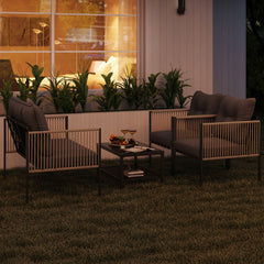 4 Pieces Outdoor PE Rattan Conversation Sofa Set with Cushions