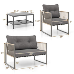 4 Pieces Outdoor PE Rattan Conversation Sofa Set with Cushions