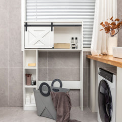 4-Tier Over The Toilet Storage Cabinet with Sliding Barn Door and Storage Shelves