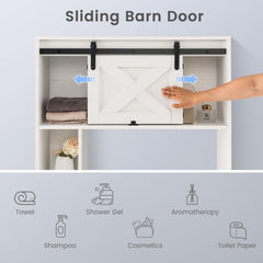 4-Tier Over The Toilet Storage Cabinet with Sliding Barn Door and Storage Shelves