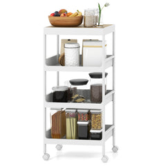 3/4 Tier Utility Rolling Cart with Detachable Tray Top and Locking Wheels