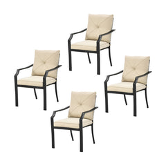 4 Pieces Outdoor Dining Set with Removable Cushions and Steel Frame