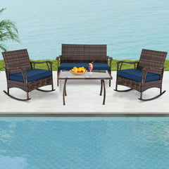 4 Pieces Wicker Rocking Set with Bungee Rope Seat