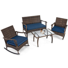 4 Pieces Wicker Rocking Set with Bungee Rope Seat