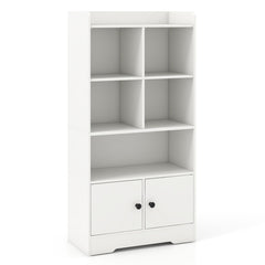4 Tiers Bookshelf with 4 Cubes Display Shelf and 2 Doors