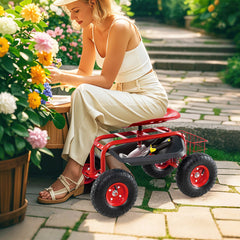 4-Wheel Rolling Garden Cart Work Seat