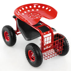 4-Wheel Rolling Garden Cart Work Seat