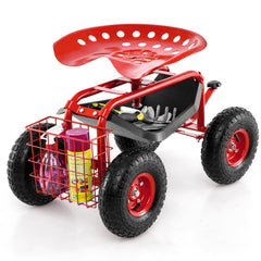 4-Wheel Rolling Garden Cart Work Seat