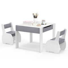 4-in-1 Wooden Activity Kids Table and Chairs with Storage and Detachable Blackboard