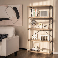 5-Tier Industrial Bookshelf Display Storage Rack with Metal Frame