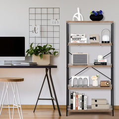 5-Tier Industrial Bookshelf Display Storage Rack with Metal Frame