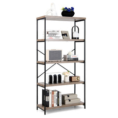 5-Tier Industrial Bookshelf Display Storage Rack with Metal Frame