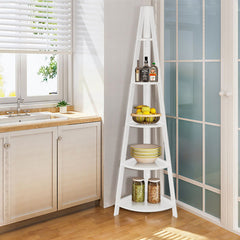 5-Tier Modern Corner Bookcase Shelf with Strong Wooden Frame