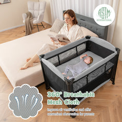 5-in-1 Portable Baby Playard with Changing Table and Storage Basket