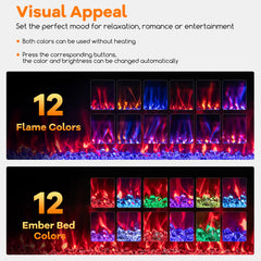 42/50/60/72 Inch Ultra-Thin Electric Fireplace with Decorative Crystals