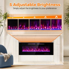 42/50/60/72 Inch Ultra-Thin Electric Fireplace with Decorative Crystals