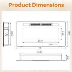 42/50/60/72 Inch Ultra-Thin Electric Fireplace with Decorative Crystals