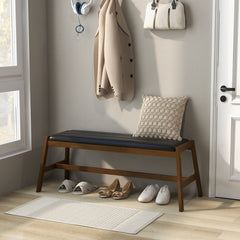 50 Inch Long Solid Wood Dining Bench Upholstered Table Bench with Faux Leather Padded Seat