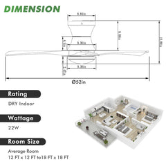 52 Inch Flush Mount Ceiling Fan with LED Light