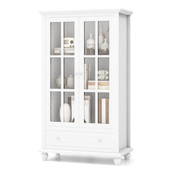 55 Inch Bookcase Cabinet with Tempered Glass Doors