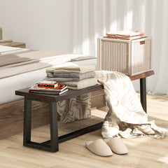 56.5 Inches Wood Dining Bench with Wavy Edge and Adjustable Footpads