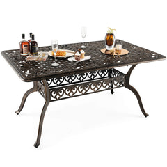 59 Inch Aluminum Patio Dining Table with Umbrella Hole fot 6 Persons