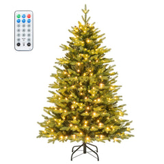 5/6/7 Feet Artificial Xmas Tree Hinged with 11 Lighting Modes and Remote Control
