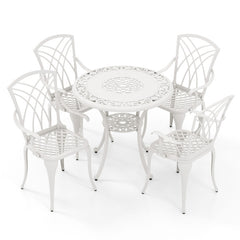 5 Piece Patio Bistro Table Chair Set with Umbrella Hole and Aluminum Frame
