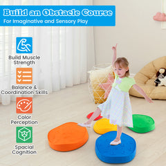 5 Pieces Kids Stepping Stones Stackable Round River Stone Indoor Outdoor
