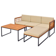 5 Pieces Patio Furniture Set Acacia Wood Sectional Set with Heavy-Duty Metal Frame