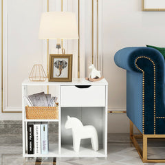 3-Cube Bookcase 2-tier Wooden Storage Shelf with Pull-out Drawer