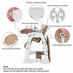3-in-1 Infant Table and Chair Set Baby High Chair In Brown