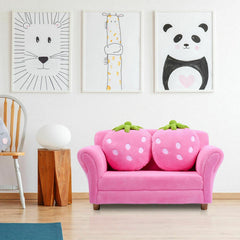 Kids Strawberry Armrest Chair Sofa with 2 Cute Strawberry Pillows