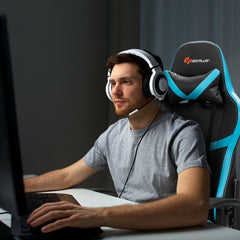 Massage Gaming Chair with Footrest Lumbar Support and Headrest