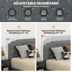 Full/Queen Size Upholstered Bed Frame with Adjustable Diamond Button Headboard