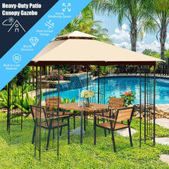 10 x 10 Feet L-Shaped Patio Canopy Gazebo Outdoor 2-Tier Steel Tent