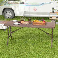 5FT Folding Picnic Table with Rattan Grain HDPE Tabletop and Sturdy Metal Fame