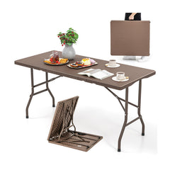 5FT Folding Picnic Table with Rattan Grain HDPE Tabletop and Sturdy Metal Fame