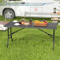 5FT Folding Picnic Table with Wood Grain HDPE Tabletop and Non-slip Foot Pads
