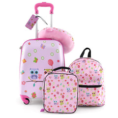 5 Piece Kids Luggage Set with Backpack, Neck Pillow, Name Tag, Lunch Bag