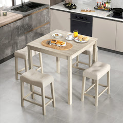 5 Pieces Bar Table Set with Square Table and 4 Padded Stools