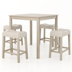 5 Pieces Bar Table Set with Square Table and 4 Padded Stools