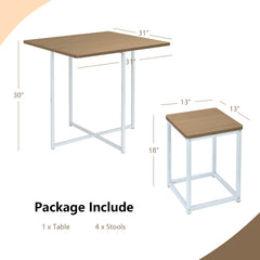 5 Pieces Metal Frame Dining Set with Compact Dining Table and 4 Stools
