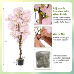 5 FT Tall Artificial Cherry Blossom Tree with Pink Flowers